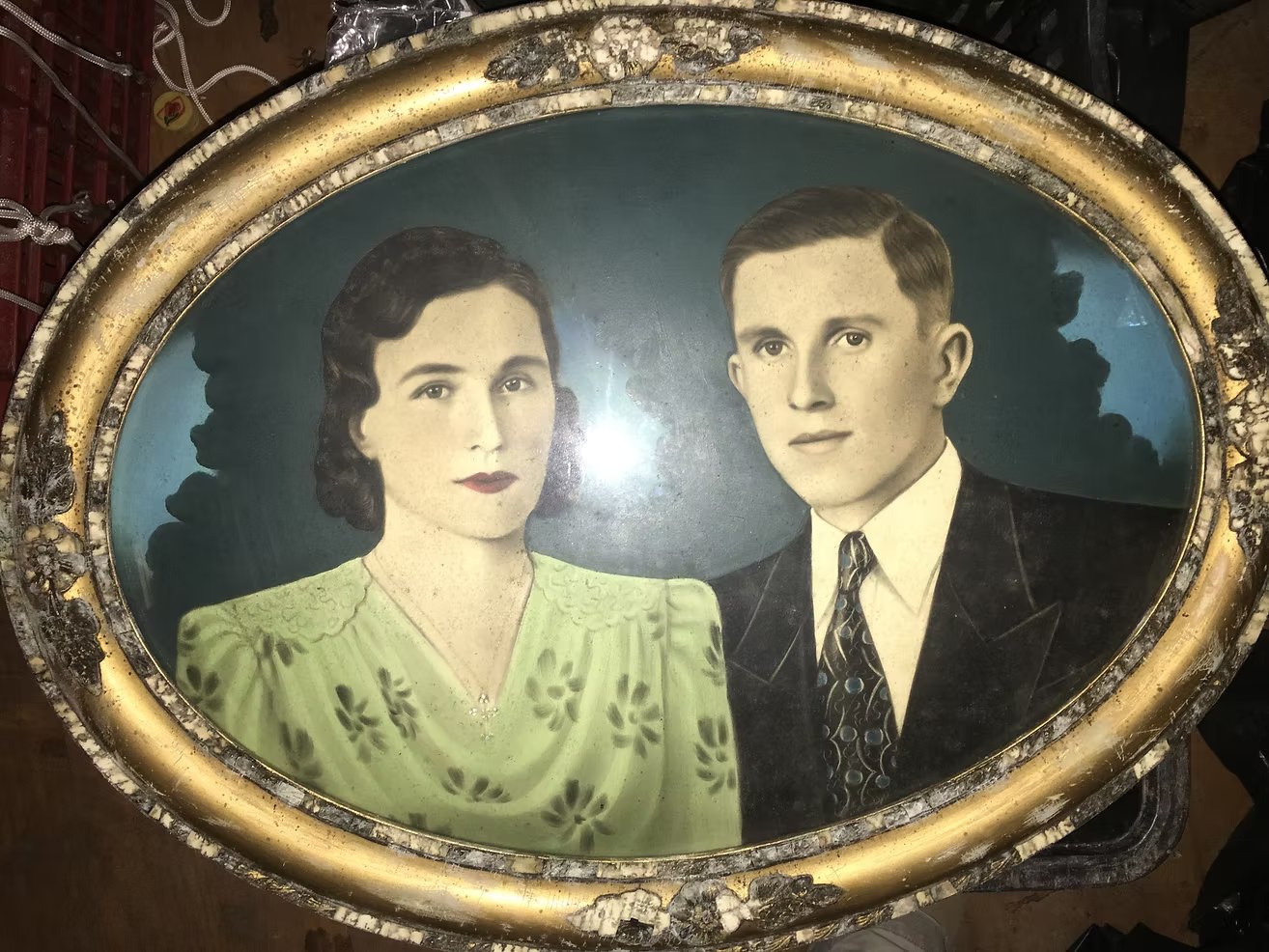 Família de Alexandre Klamas, retrato pintado em moldura